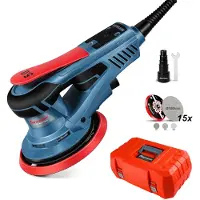FANZTOOL Ponceuse excentrique sans balais, course 5mm, plateau de ponçage auto-agrippant 150mm, moteur EC sans balais 350W, 15x papier abrasif, mallette de transport FANZWORK