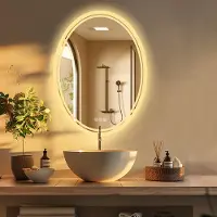 VRYGLE miroir de salle de bain LED ovale 60×80 cm avec rétroéclairage, dimmable, 3 couleurs de lumière, anti-buée, IP65