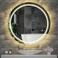 VRYGLE Miroir de salle de bain rond LED 90 cm — Miroir avec éclairage, système anti-buée et chauffage, intensité réglable, 3 interrupteurs tactiles, blanc chaud/blanc froid/blanc neutre