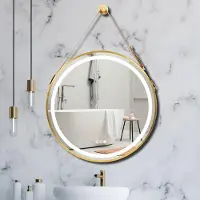 VRYGLE Miroir de salle de bain rond avec éclairage, 60 cm : miroir de salle de bain anti-buée à suspendre, miroir mural décoratif doré, 3 couleurs de lumière réglables, IP67
