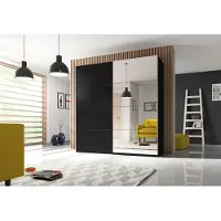 Hm Helvetia Armoire de chambre à coucher avec miroir, noire, 200 cm