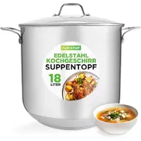 Nutrichef grande marmite, 18L- Marmite à soupe, marmite à induction- avec couvercle en verre, 31cm, acier inoxydable mat, XXL- Stainless Steel Pot, idéal pour les soupes