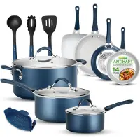Nutrichef Set de poêles et casseroles à induction 14 pièces, anti-adhésif, Set de casseroles, Casseroles et poêles, Aluminium avec bords en acier inoxydable