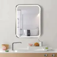 Silamp Miroir LED Rectangulaire 35W 60x80cm avec Interrupteur Tactile Cadre Alu pour Salle de Bain