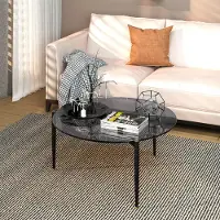 VRYGLE Table basse ronde en verre Ø80 cm – Table de salon dorée avec plateau en verre, table basse moderne de style nordique, table d'appoint, grise