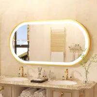 VRYGLE Miroir de Salle de Bain LED 60x120 cm Cadre Aluminium Doré, Variateur Tactile, Anti-buée, Miroir Mural pour Salle de Bain et Chambre