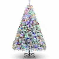 HOMDOX 183cm Premium Arbre de Noël artificiel avec éclairage LED - Sapin de Noël en dentelle de neige avec de vraies pommes de pin, ignifugé pour décoration de Noël Z