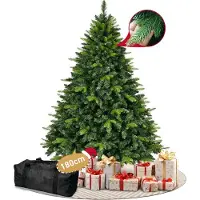 CIRCLIO Sapin de Noël Artificiel 180 cm Facile à Installer - Aspect Naturel Moulé par Injection, Dense, avec Support Bois et Sac de Rangement Inclus