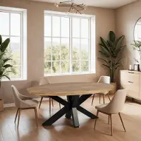 Zita Home Table de salle à manger, ovale, 240 cm, bois de manguier, naturel, piétement épais, scandinave, design danois
