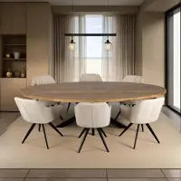 Zita Home Table de salle à manger, ovale, 240 cm, bois de manguier, naturel, scandinave, design moderne