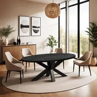 Zita Home Table de salle à manger, ovale, 200 cm, bois de manguier, noir, piétement épais, scandinave, design moderne