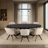 Zita Home Table de salle à manger ovale 240cm vrai bois massif - Noir - avec structure en métal