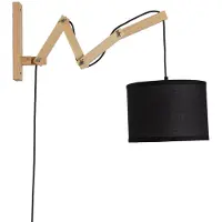 Alpinaluz Applique murale extensible en bois avec abat-jour en tissu noir « ZIGZAG »