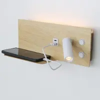Alpinaluz applique murale 7W + spot orientable 3W, avec connexion USB et type C, interrupteur, lumière 2700K, spot droit, métal imitation bois