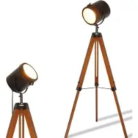 Alpinaluz Cinema Tripod Lampadaire, bois naturel, focus et hauteur réglables, style vintage, E27, pour le salon et la chambre à coucher