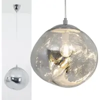 Alpinaluz Suspension design moderne avec grand abat-jour irrégulier en verre métallique chromé, douille E27 "Melti", D360 mm