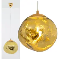 Alpinaluz Suspension design moderne avec grand abat-jour en verre métallique doré irrégulier, douille E27 "Melti", D360 mm