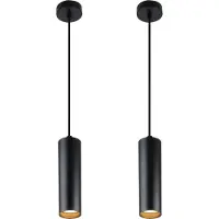 Alpinaluz lot de 2 suspensions modernes et minimalistes en aluminium noir en forme de tube de 20 cm de long avec douille GU10, réglables en hauteur