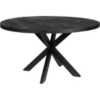 Zita Home EL - Table de salle à manger - 130cm rond - noir - bois massif métal croisillon