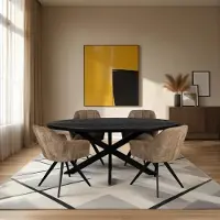 Zita Home Table de salle à manger, ovale, 180 cm, bois de manguier, noir, scandinave, design moderne