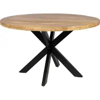 Zita Home Table à manger 110cm ronde en bois massif véritable avec structure métallique