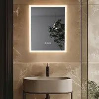 VRYGLE Miroir de salle de bain LED avec éclairage, 40 × 50 cm – Miroir de salle de bain LED avec éclairage, interrupteur tactile, intensité réglable, anti-buée