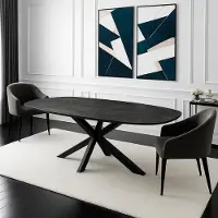Zita Home - Table de salle à manger danoise ovale 180cm en bois massif entièrement noir avec pied en métal