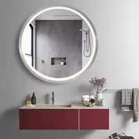 Silamp Miroir LED Rond 32W 80cm avec Capteur Infrarouge Cadre Alu pour Salle de Bain