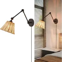 Alpinaluz Applique murale avec bras oscillant et abat-jour en rotin style rustique, E27, avec câble, prise et interrupteur
