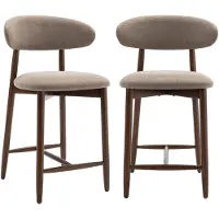 COLAMY Lot de 2 tabourets de bar , tabourets de comptoir modernes avec assise confortable en tissu et structure en bois, pour îlot de cuisine ou comptoir de bar, couleur marron