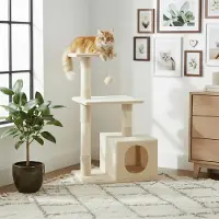 Belviona Arbre à chat 85 cm avec support mural, peu encombrant avec grotte, sisal & balle de jeu, beige