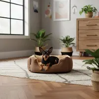 Belviona Lit pour chien avec coussin réversible douillet, facile d'entretien & antidérapant, couchage confortable, 50x37 cm, marron/beige