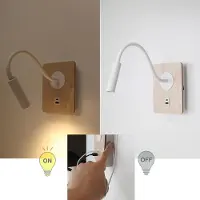 Alpinaluz Applique murale en blanc et bois avec spot flexible de 3 W, connexion USB et type C, interrupteur avec puces CREE.