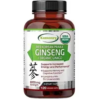 Xemenry Red Korean Panax Ginseng + Organic Ginkgo 6000mg (120 gélules) Complément alimentaire, énergie, endurance, muscles, cerveau, mémoire, vitalité