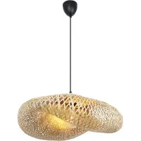 Alpinaluz Suspension de cuisine créative, double couche de soie de bambou et tressage noir rétro, style industriel pour les restaurants, ø 590 x 450 mm.