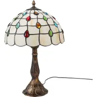 Alpinaluz Lampe de table « Valentina » – Style Tiffany rétro avec vitrail baroque blanc et pied en alliage, Ø30cm