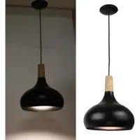 Alpinaluz Suspension en métal noir et bois de style nordique pour le salon et la salle à manger E27 Ø26cm