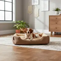 Belviona Lit pour chien avec coussin réversible douillet, facile d'entretien & antidérapant, couchage confortable, 75x60 cm, marron/beige