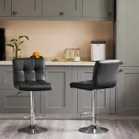 Sweetcrispy Sweetcris Tabouret de Bar, Lot de 2, Style Moderne Chaise de Bar Réglable en Hauteur 60-80 CM, Pieds Métalliques Tabouret de Bar, Tabouret Cuisine, Tabouret Haut avec Dossier(Noir)