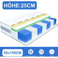 HOMAVO Matelas 90x190 25 cm Topper intégré Matelas 7 zones à ressorts ensachés H3/H4