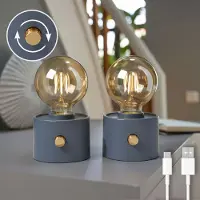 Northpoint Ampoule vintage à batterie Edison Lampe de table LED USB-C à intensité variable avec interrupteur rotatif – décoration moderne 2x anthracite