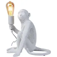Alpinaluz Lampe de table singe en résine, finition blanche, style industriel, ampoule E27, idéale pour une décoration moderne