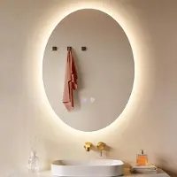 ZMH Miroir de salle de bain LED 60 x 80 cm, lampe intégrée, miroir mural, interrupteur tactile, fonction anti-buée, miroir éclairé, intensité réglable, ovale