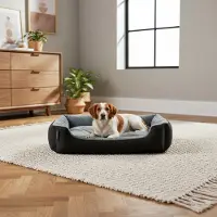 Belviona Lit pour chien avec coussin réversible douillet, facile d'entretien & antidérapant, couchage confortable, 75x60 cm, noir/gris