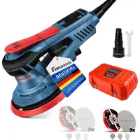 FANZTOOL Ponceuse excentrique sans balais, course 5mm, plateau 125/150mm, 350W sans balais, 7 vitesses, 18x grilles abrasives FANZWORK