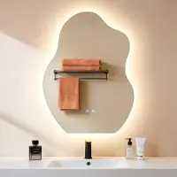 ZMH Miroir de salle de bain asymétrique à LED, 60 x 80 cm, miroir mural, interrupteur tactile, fonction anti-buée, 3000 K / 6500 K, miroir lumineux à intensité variable