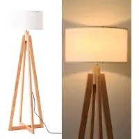 Alpinaluz "YUNA" lampadaire en bois avec abat-jour blanc, style nordique, élégant, E27