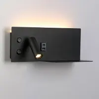Alpinaluz applique murale 7W + spot orientable 3W, avec connexion USB et type C, interrupteur, lumière 2700K, spot gauche, métal noir