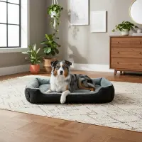 Belviona Lit pour chien avec coussin réversible douillet, facile d'entretien & antidérapant, couchage confortable, 90x70 cm, noir/gris