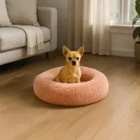 Belviona Lit pour chien Donut, lit douillet en peluche avec rembourrage moelleux, maintien sûr & bord ergonomique, 40 cm de diamètre, vieux rose